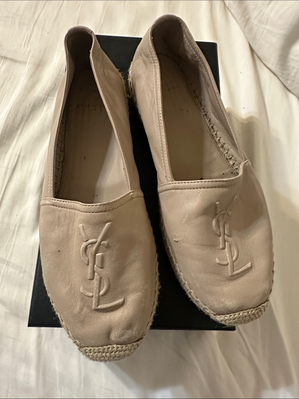 Saint Laurent Nude Leather Logo Espadrilles